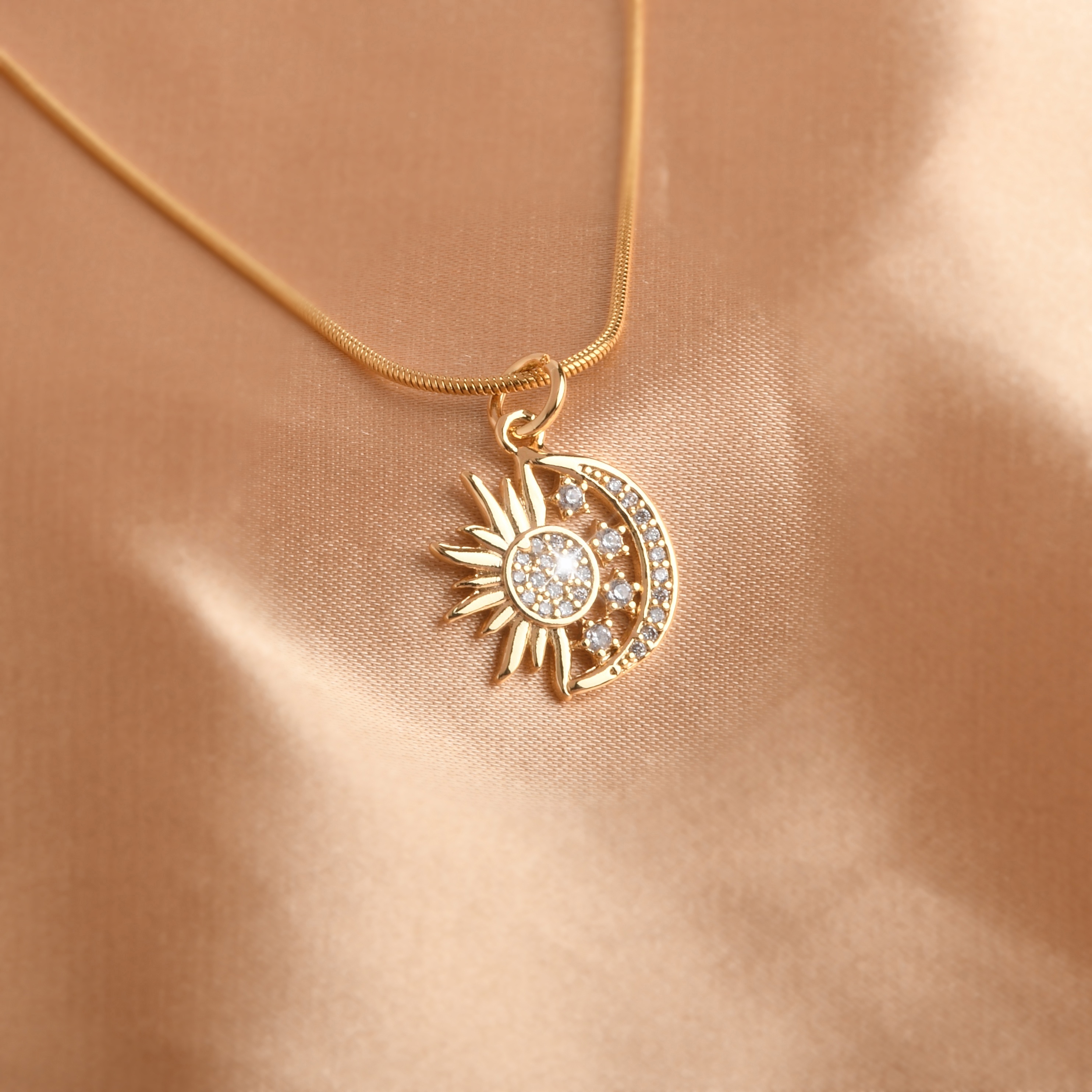 moon   pendant necklace inlaid shiny zirconia elegant neck chain jewelry for women birthday gift