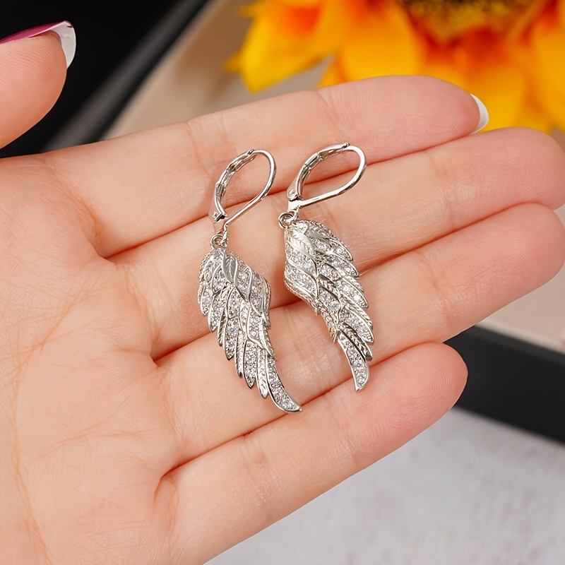 Zirconia Wings Drop Earrings Sparkling Dangle Earrings