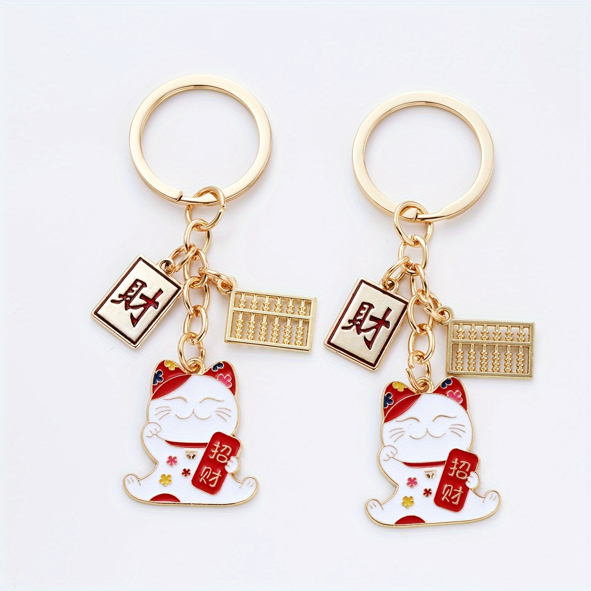 PH PandaHall 8pcs Charme De Chat Porte-bonheur Porte-clés Chat Faisant Signe Porte-clés Pendentifs Japonais Maneki Neko Fortune Ornement De Chat De Santé De Richesse Pendentif De Téléphone Portable
