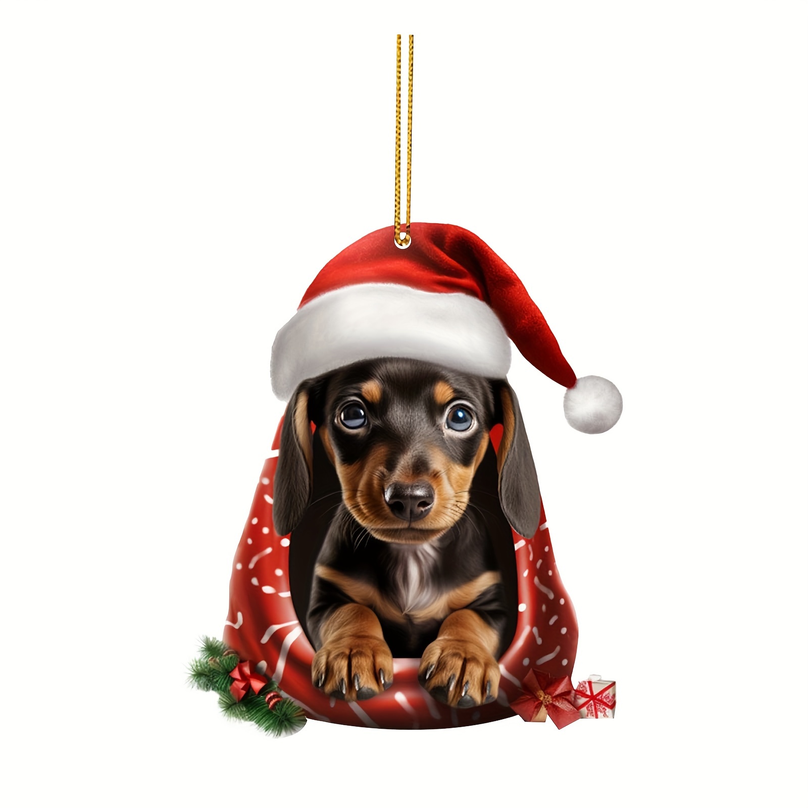 Cute Iittle Dog Decoration Pendant Wearing A Christmas Hat, 2d Acrylic Flat  Car Pendant, Home Decoration, Phone And Bag Keychain Accessories! - Temu