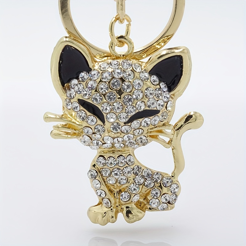 

Fashion Ladies Bag Keychains Accessories Cute Kitten Key Chain Car Key Decoration Alloy Three-dimensional Rhinestone Keyring