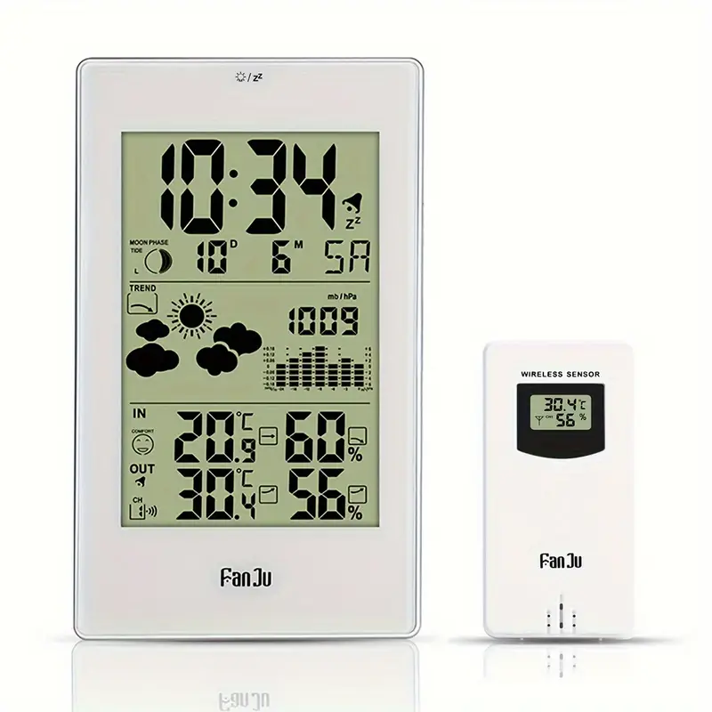 Wireless Weather Station, Indoor Outdoor Thermometers Alarm Clock  Temperature Humidity Barometer Weather Forecast Moon Phrase for Home Indoor  Outdoor