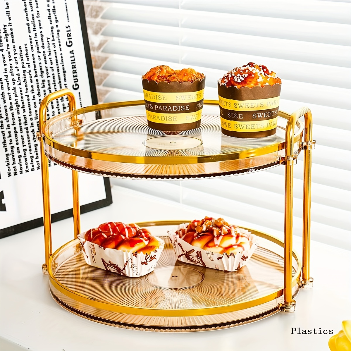 Image of 1 Set, Cake Tray, Double Layer Fruit Tray, Cupcake Stand, Creative Cake Display Stand, Acrylic Dried Fruit Tray For Wedding Party, Wedding Cake Tray, Kitchen Supplies, Wedding Supplies, Party Supplies