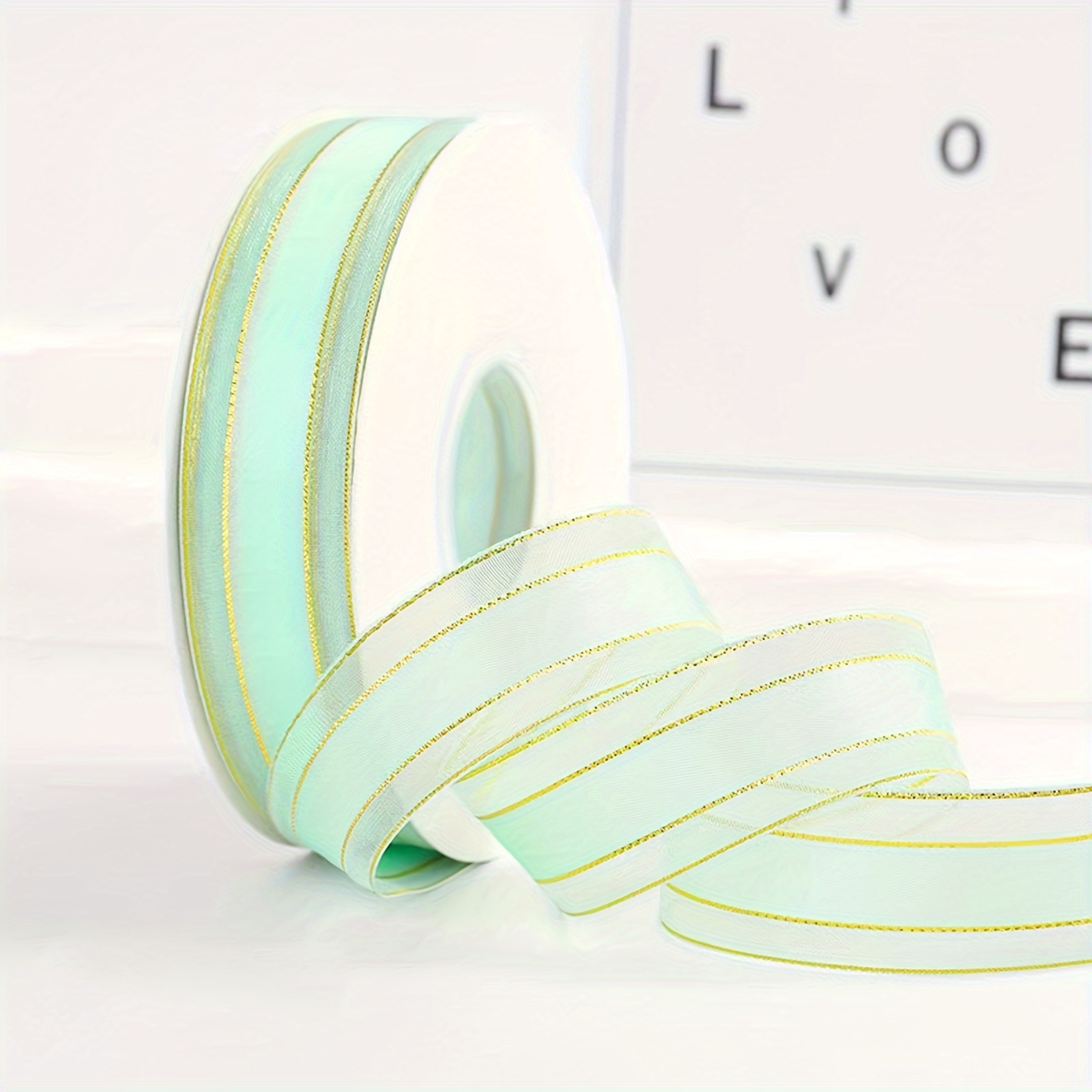 Light Green and White Ribbon for Gift Wrapping and Crafts 