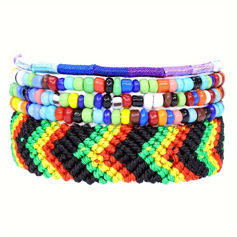 Bracciale di amicizia in cotone, multicolore, bracciale con perline,  arcobaleno, regalo migliore amico, Boho Hippie, braccialetto stringa, bande  festival -  Italia