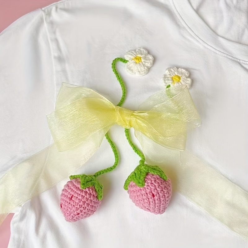 Strawberry - Temu Flower Keychain Crochet Key Purse Ring Chain Cute