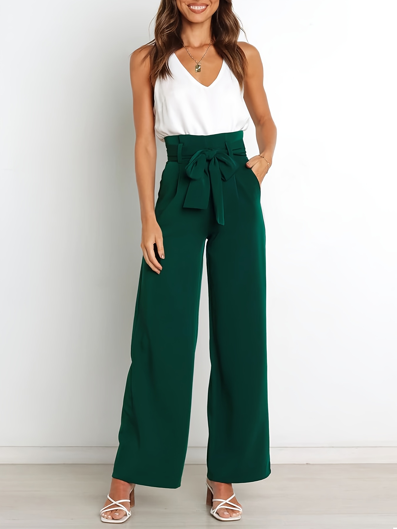 Loose Straight Cargo Pants, Casual Pocket High Waist Solid Wide Leg Fashion  Comfy Pants, Women's Clothing - Temu Italy