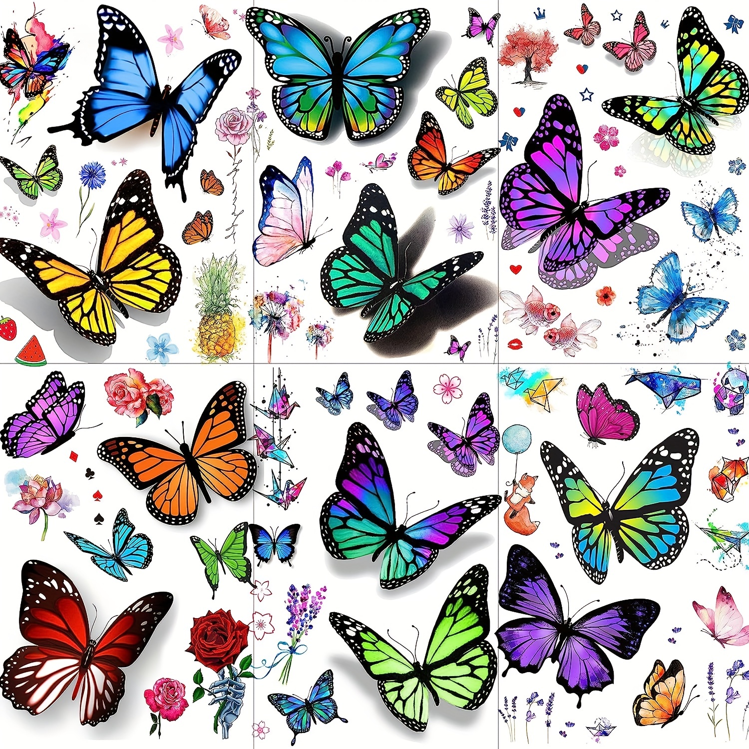 120 Styles 3d Butterfly Temporary Tattoos Butterfly Tattoos - Temu