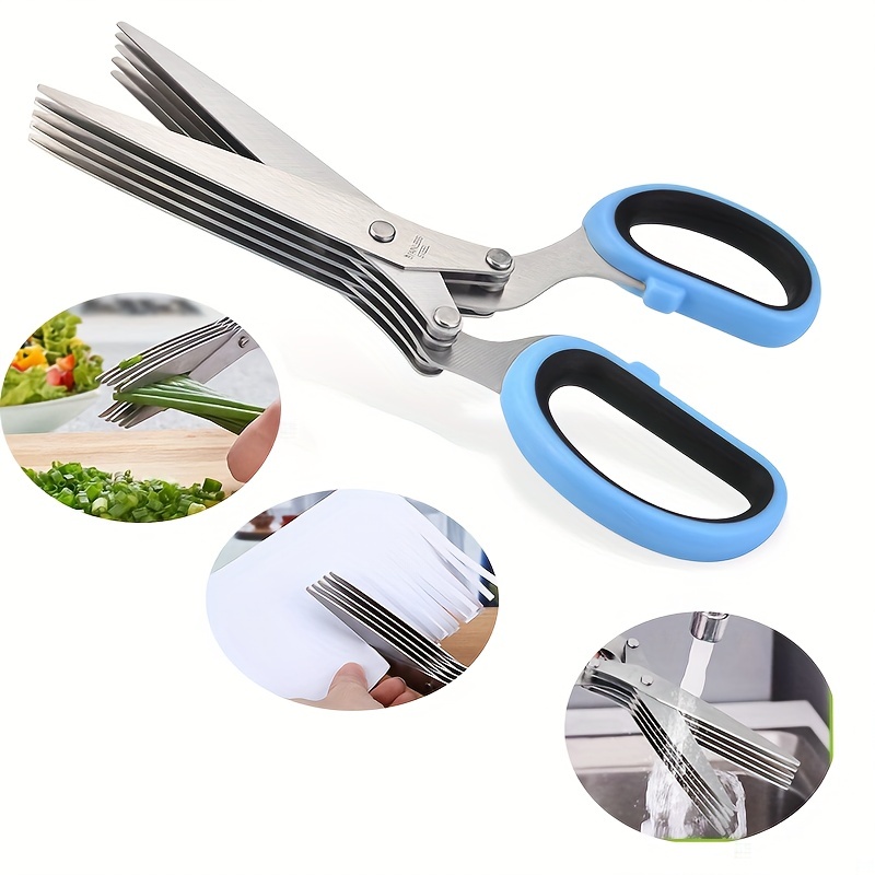 Herb Scissors Set with 5 Blades and Cleaning Tool - Blue