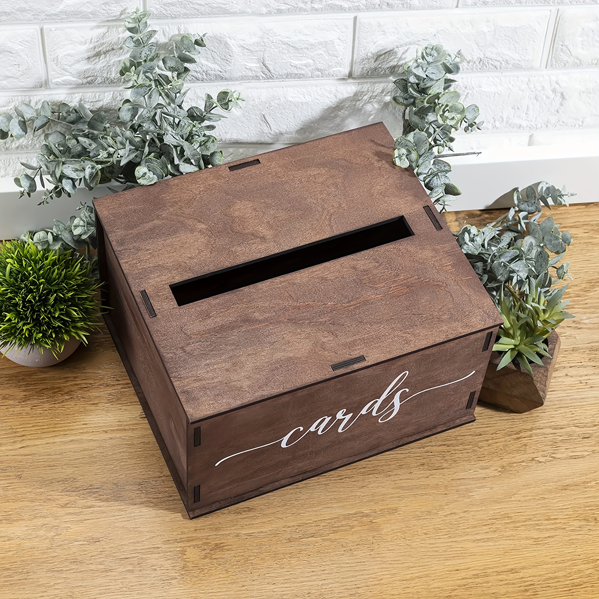 Rustic Wooden Wedding Card Box with Lock and Slot for Reception