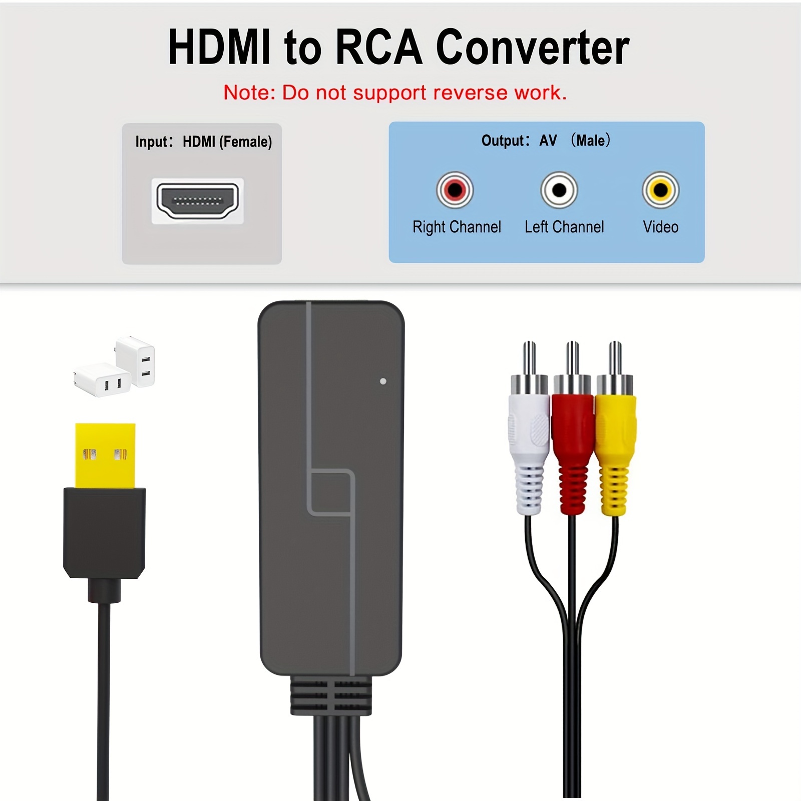HDMI a RCA, convertidor HDMI a AV, HDMI a adaptador de convertidor de audio  de video de TV más antiguo para Apple TV, Roku, Fire Stick, Xiaomi Mi Box