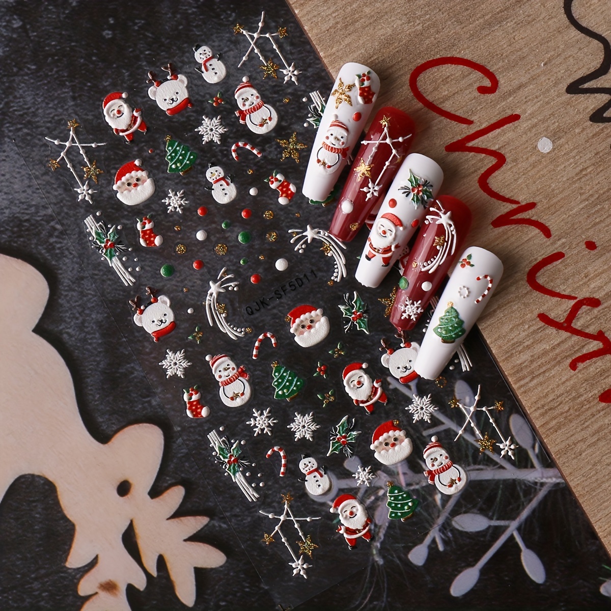 5d Embossed Glitter Christmas Nail Art Stickers santa Claus - Temu
