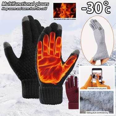 winter touch screen gloves women men warm stretch knit mittens imitation wool full finger guantes female crochet luvas thicken