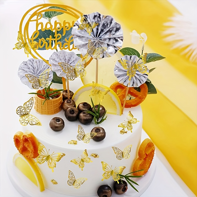 Cake Topper Golden Butterfly Birthday Cake Decoration Baking - Temu