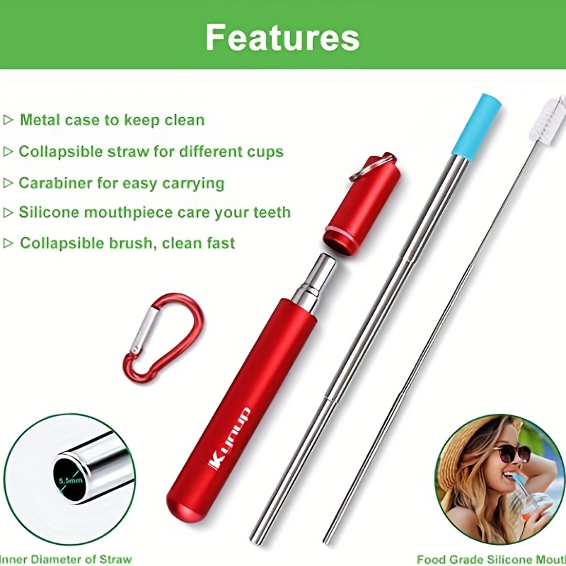 Stainless Steel Straw w/ Silicone Mouthpiece