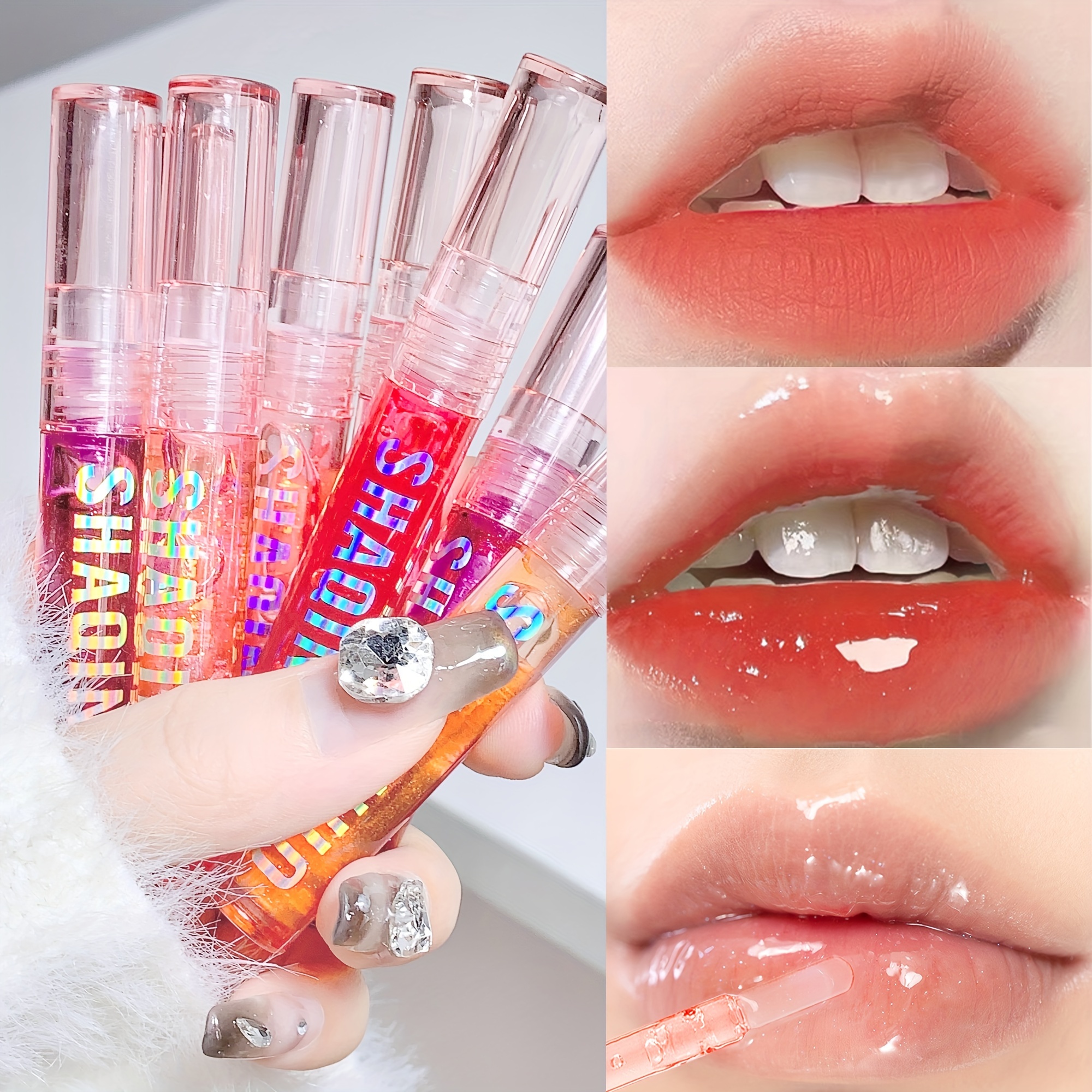 

4pcs/set, Fruit Shimmer Jelly Lip Gloss, Moisturizing Hydrating Plumping Lip Gloss, Glass Shine Transparent Lip Oil, Non-sticky Lip Glaze, Lipstick Top Coat