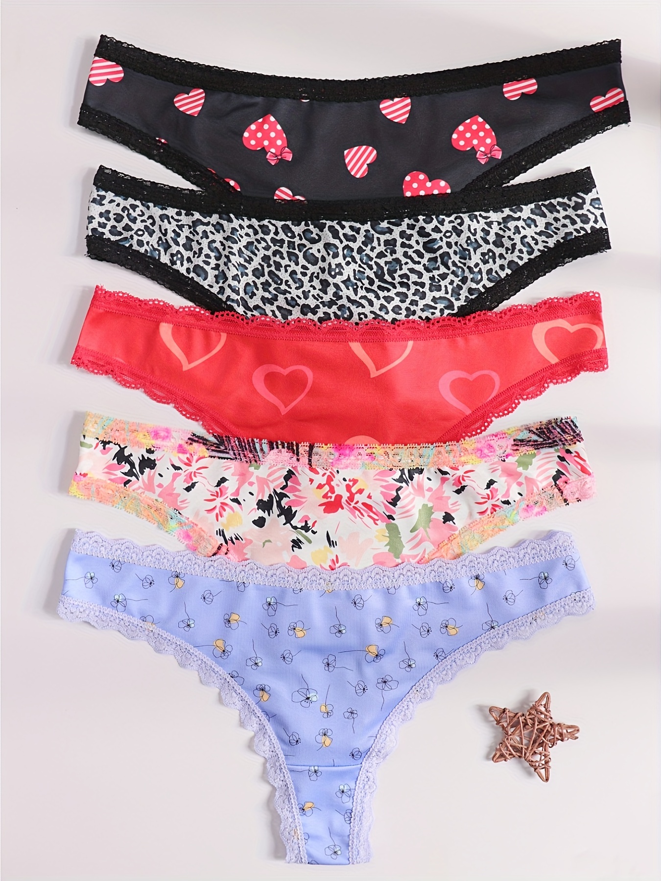 12 Womens Lace Thong Plain Flower Floral Cotton Panty Underwear