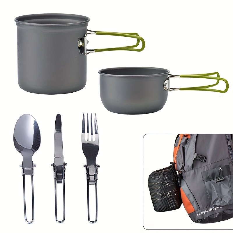 Camping Cookware With Mesh Bag Kit Outdoor Portable Pan - Temu