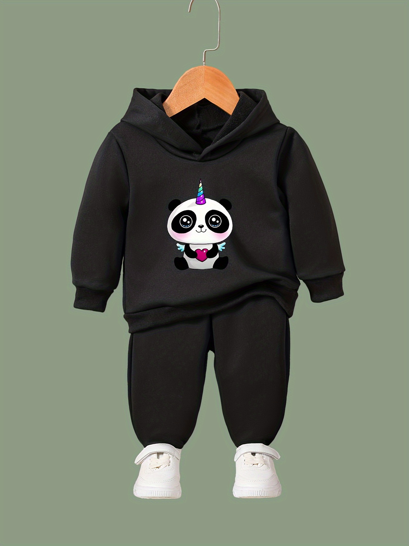 OERYUI Girls boys 2pcs Unicorn Panda Hooded Pullover Pants Set Spring