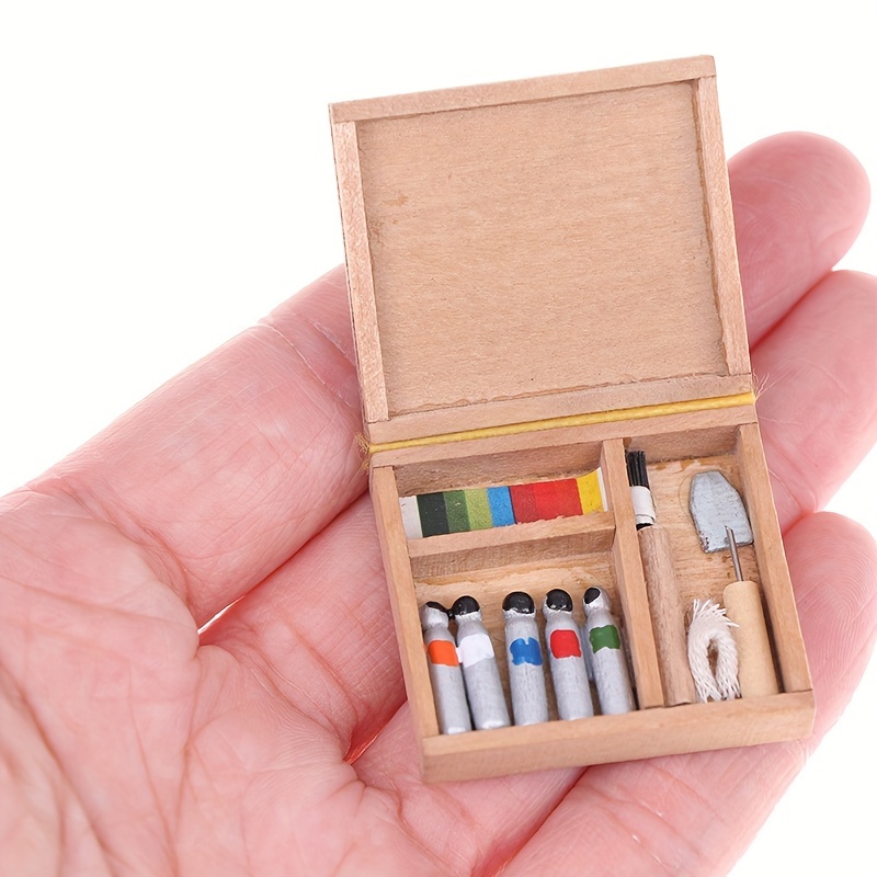 1:12 Mini Artist Paint Pen Wood Box Art Supplies For Dollhouse Miniatures  DIY