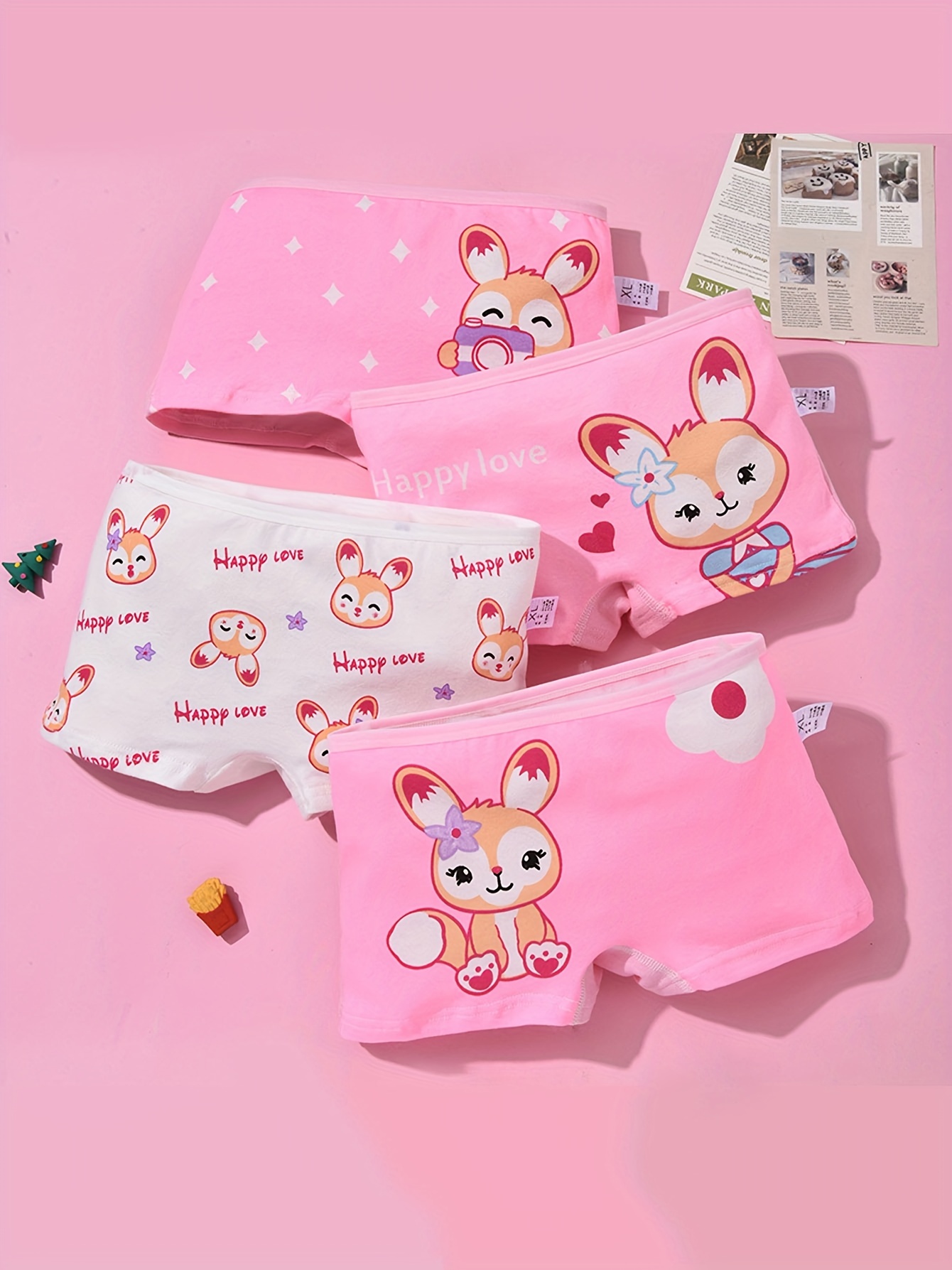Girls Cute Panda Rabbit Print Shortie Brief Soft Cotton - Temu
