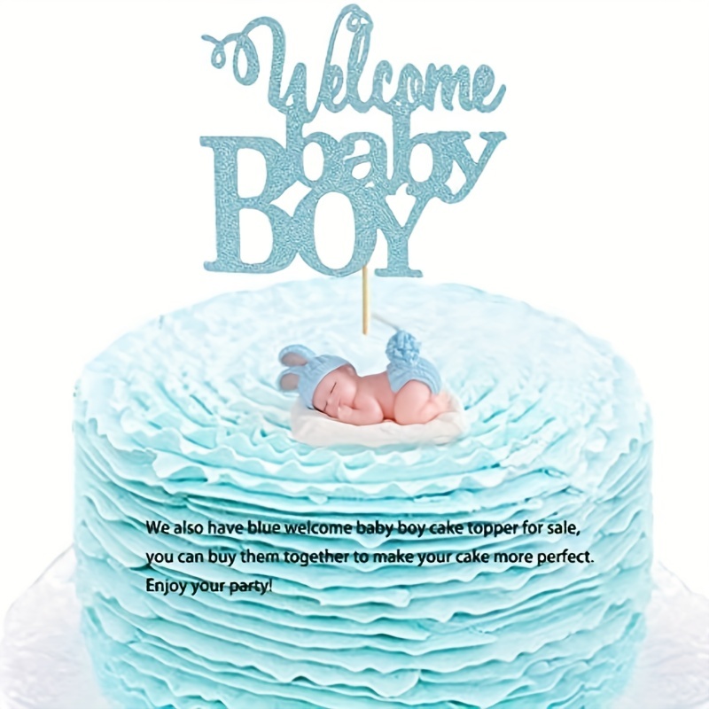 Edible sleeping baby boy on a blue flower christening baby shower cake  topper | eBay