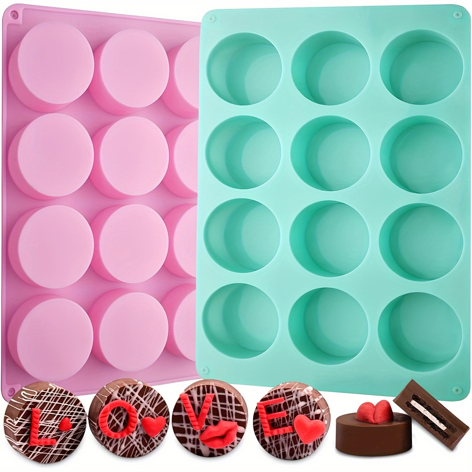 3Pcs Silicone Mold for Oreo Cookie Chocolate, 12-Cavity Round