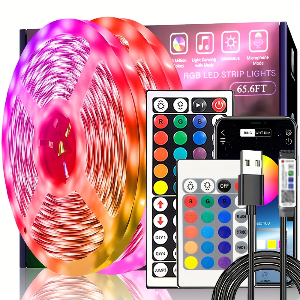 TurnRGB-Bande lumineuse LED pour chambre à coucher et maison, 12V, 5050 LED,  télécommande 24 touches