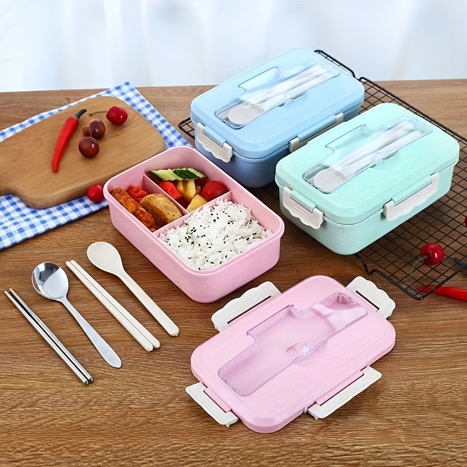 Microwaveable Double-layer Compartment Lunch Box With Fork Spoon,  Fresh-Keeping Food Containers
