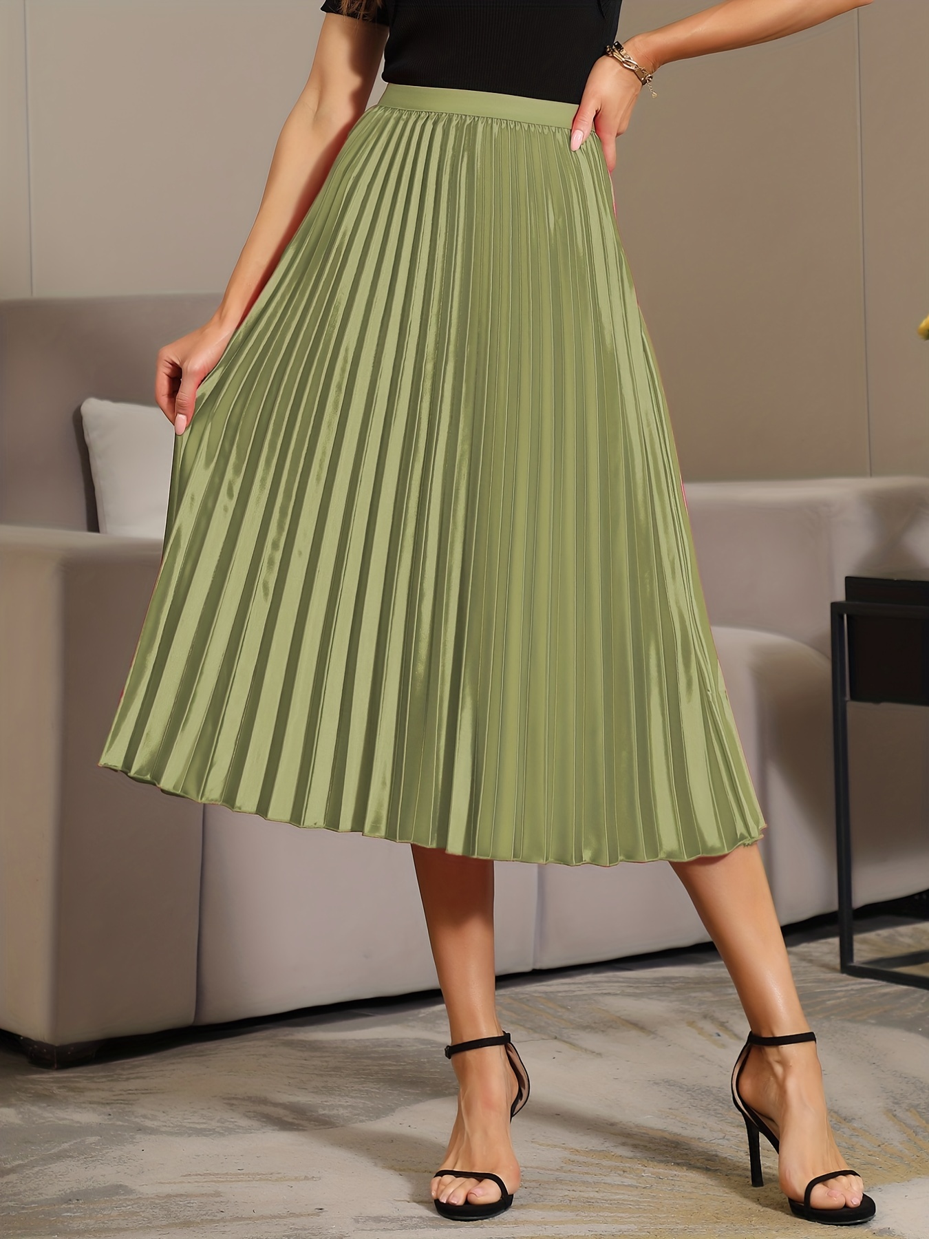 Women's Summer Elastic Waist Pleated A Line Skirt Patterns for Sewing Women