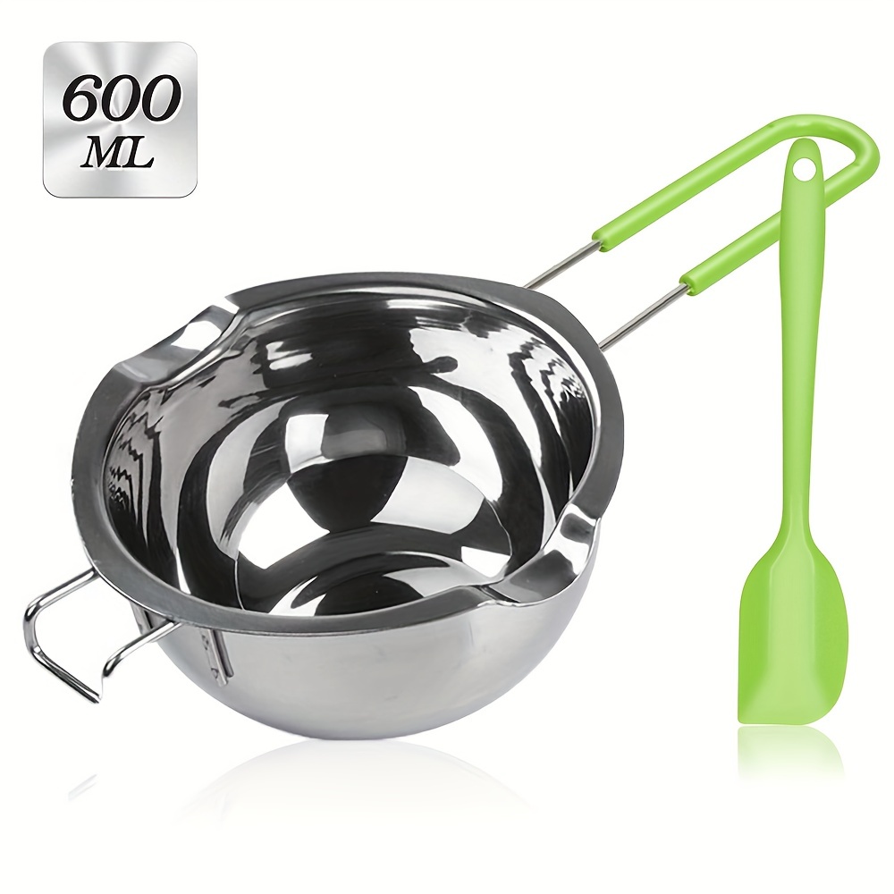 600ml Stainless Steel Double Boiler Pot with Heat Resistant Handle for Melting Chocolate, Butter,Candle and Soap Making, Size: 600 mL, Black