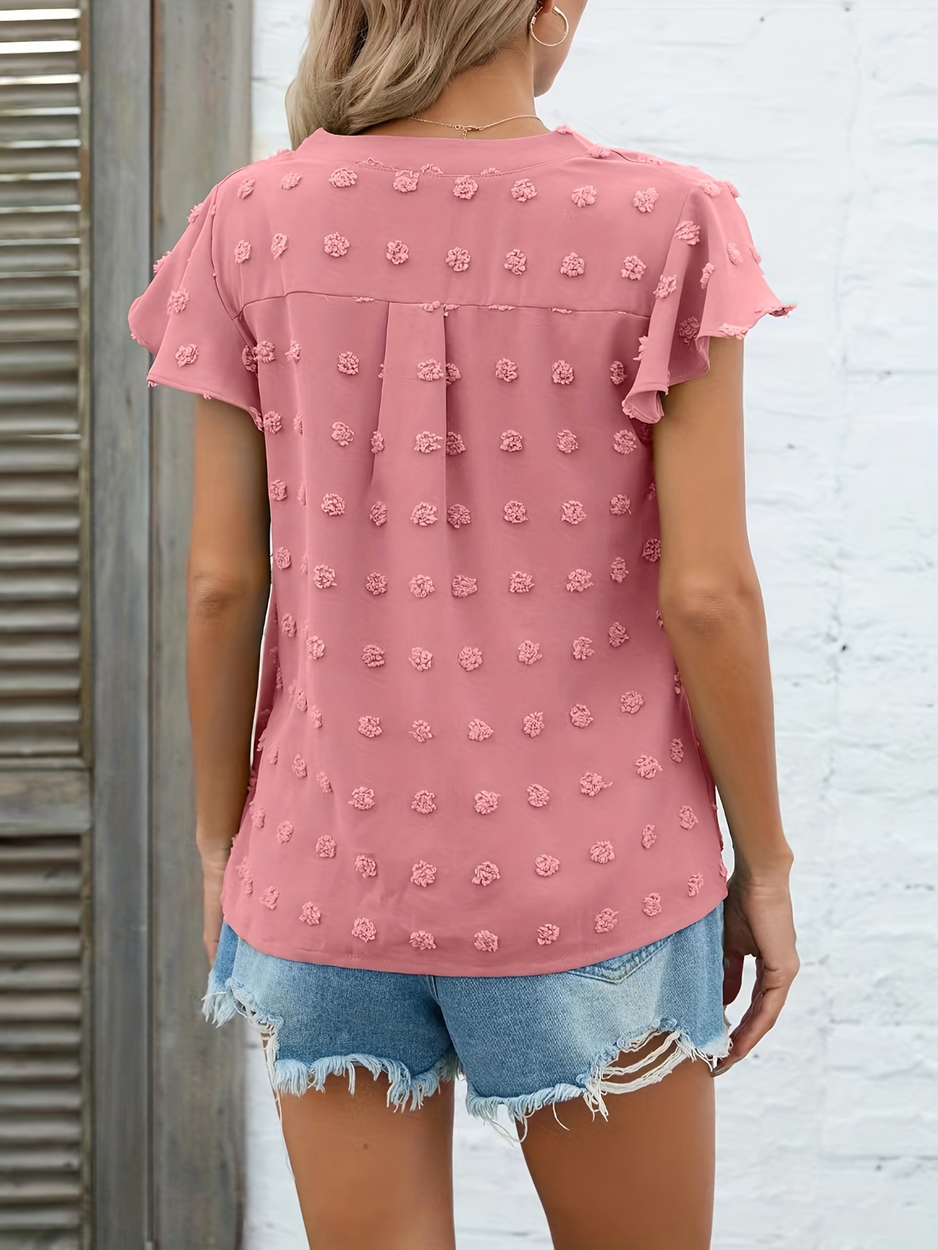  Summer Tops for Women,Women's Shirts Dressy Casual Short Sleeve  Tee Tops Polka Dots Crew Neck T Shirts Blouse,W^pink : Sports & Outdoors