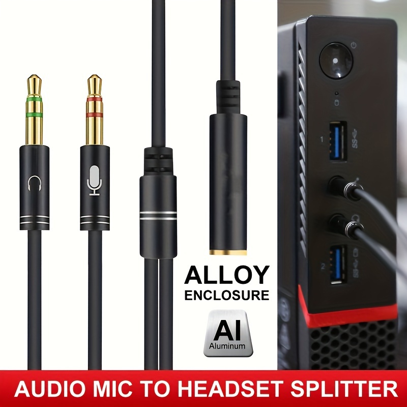 Headset Adapter Microphone and Headphone Splitter - 3.5mm Male Aux to 3.5mm  Female Audio Cable & Mic Combo Jack 