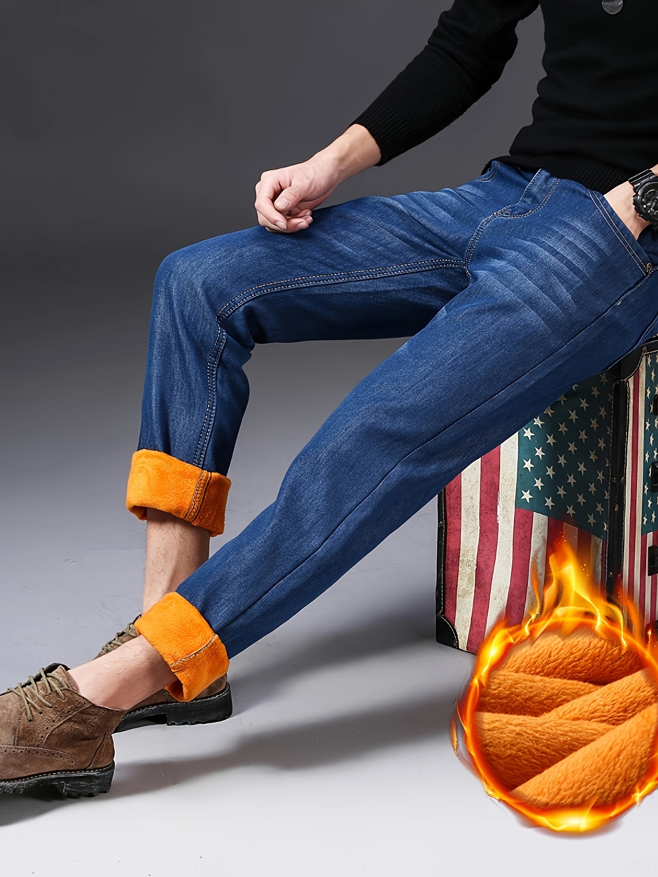 Men Fleece Lined Jeans - Temu Canada