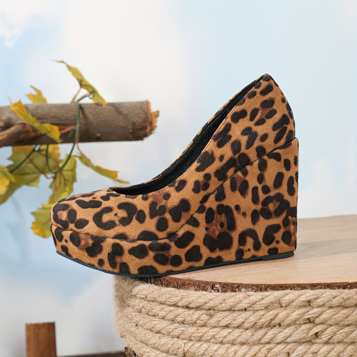 Leopard wedge fashion pumps