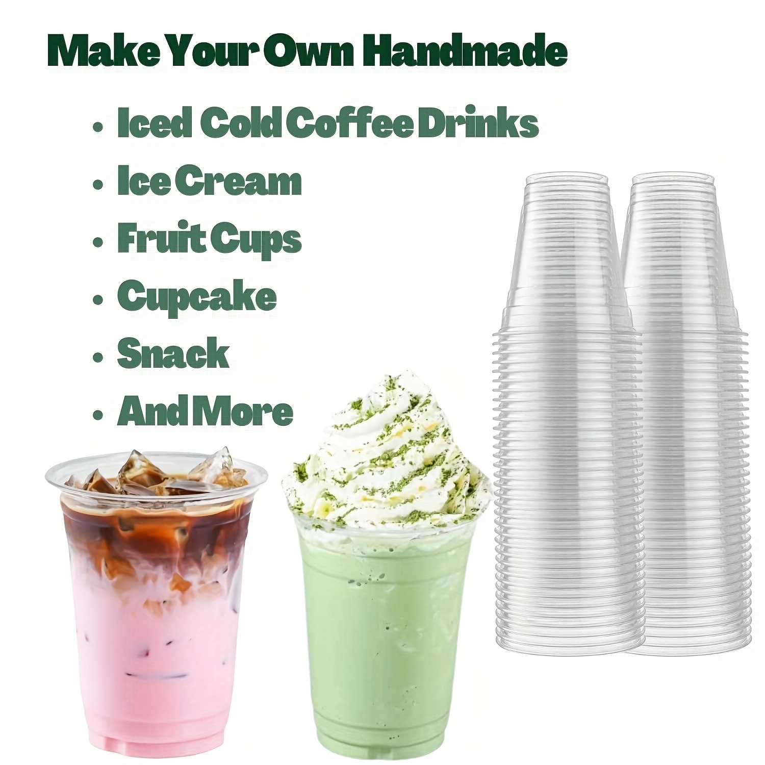 Crystal Clear Pet Cups with Dome Lids for Iced Coffee, Milkshake