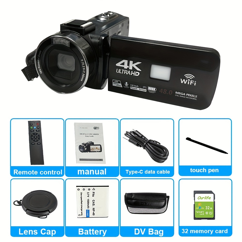Caméscope 4K Wifi Caméscope numérique Full HD  Vlogging