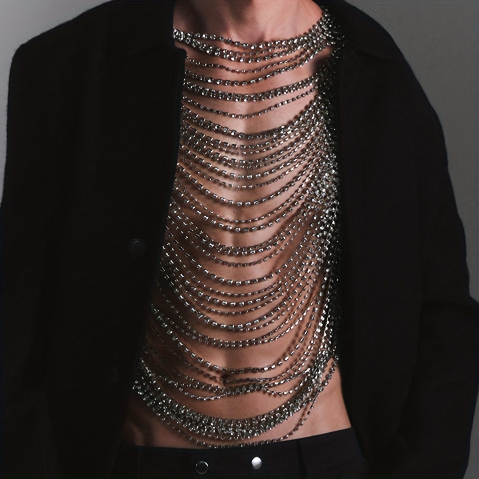 New Exaggerated Multi-layered Rhinestone Body Chain, Fashionable Evening  Dress Chest Chain Accessories Body Chain