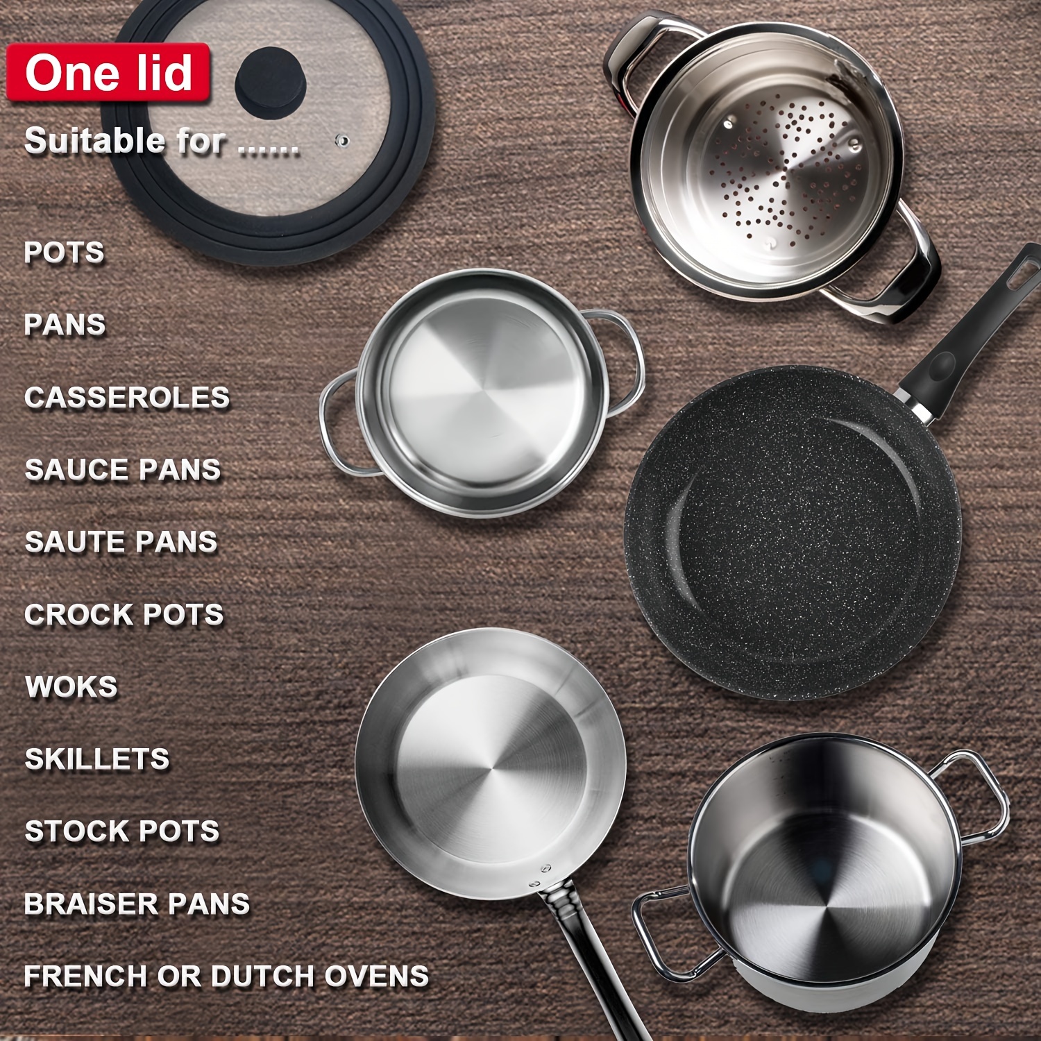 Universal Lid for Pots, Pans and Skillets, Stainless Steel and