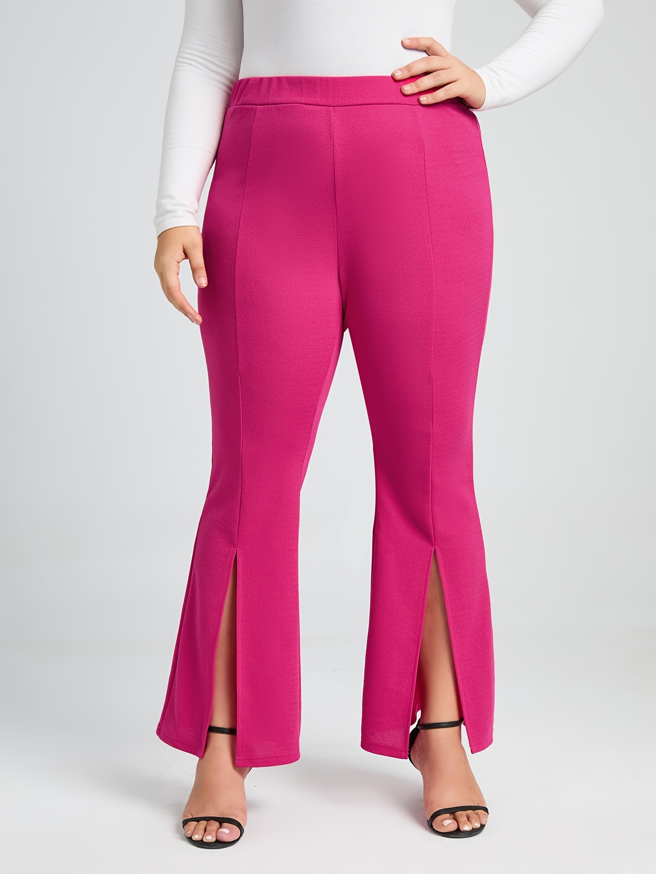 Women's Basic Elegant Pants Plus Size Solid Seam Detail High - Temu Canada