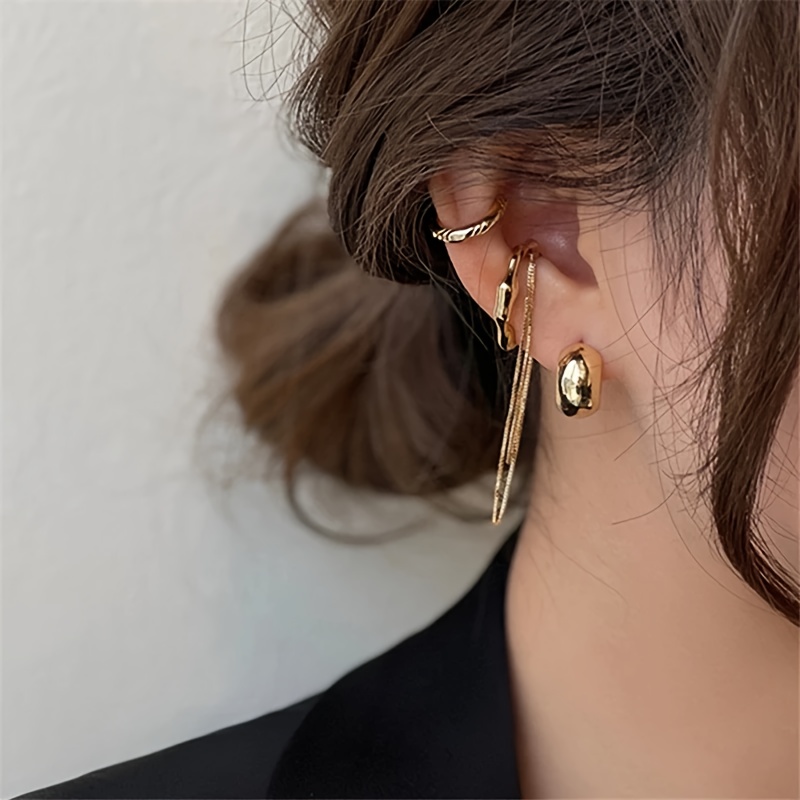Fashion Casual Creative Metal Round Bead Curved Ear Hooks - Temu