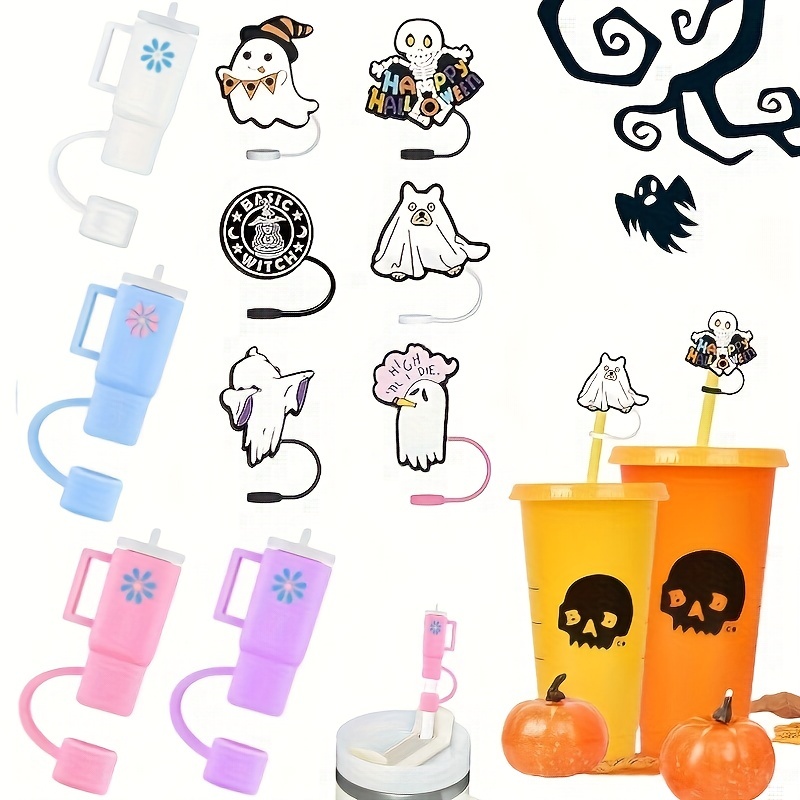 12pcs Straw Covers Cap for Tumblers, Halloween Straw Topper, Silicone Straw Tip Covers for Drinking Straws (8mm Witch)