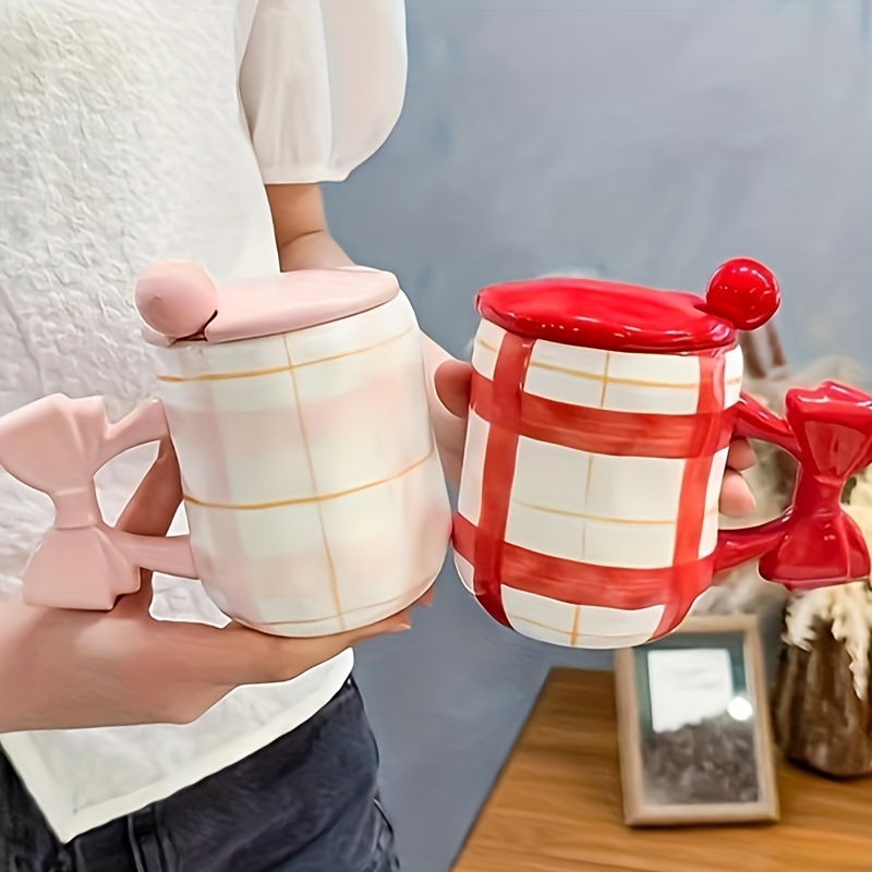 Cute Coffee Cup With Kawaii Bow Handle Ceramic Tea Mug With - Temu