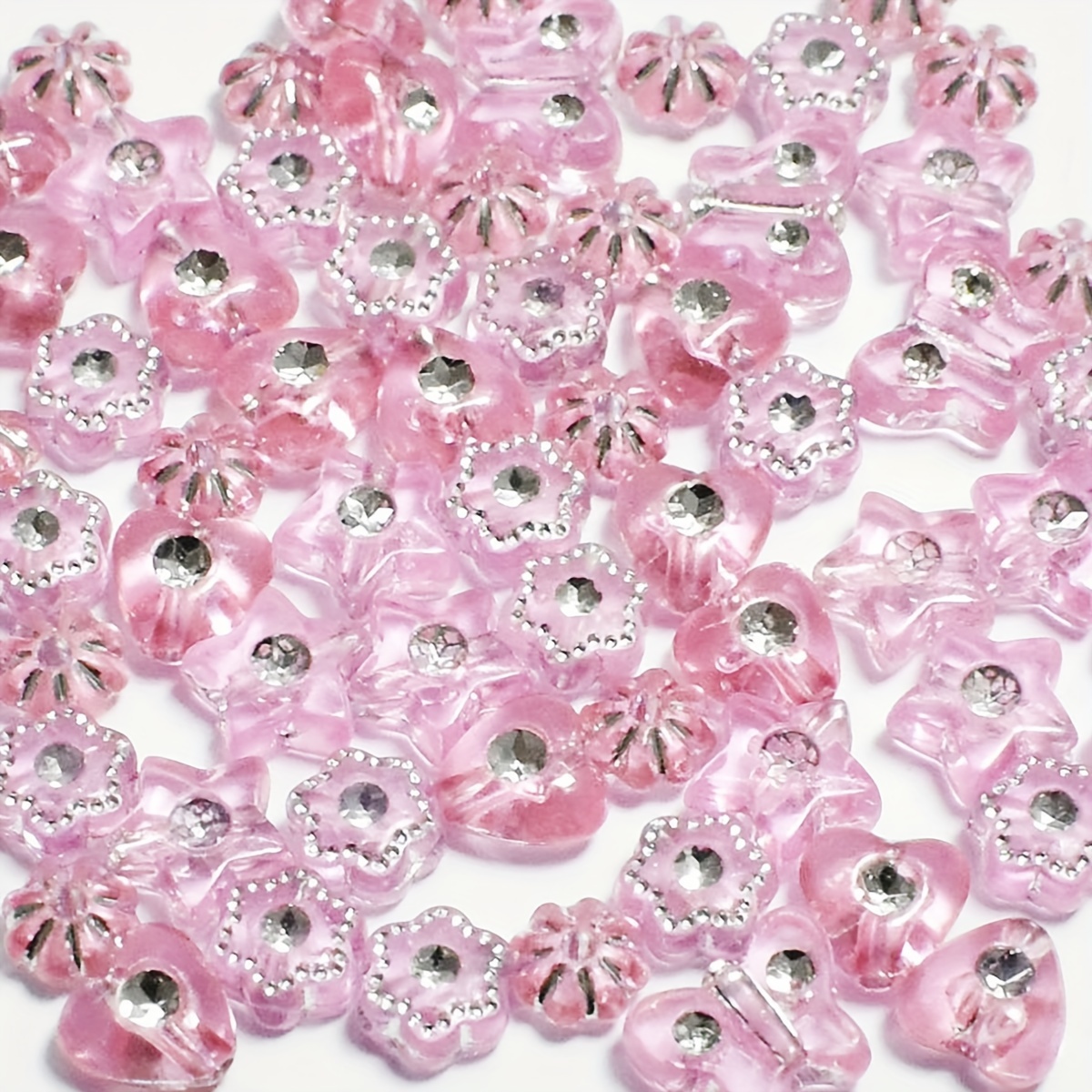 A Pack Of 100pcs Of 6-8mm Valentine's Day Style Diy Beads In Pink, Heart, Star, And Shapes, Made Of Acrylic, Suitable For Bracelets, Necklaces, And Phone Charms