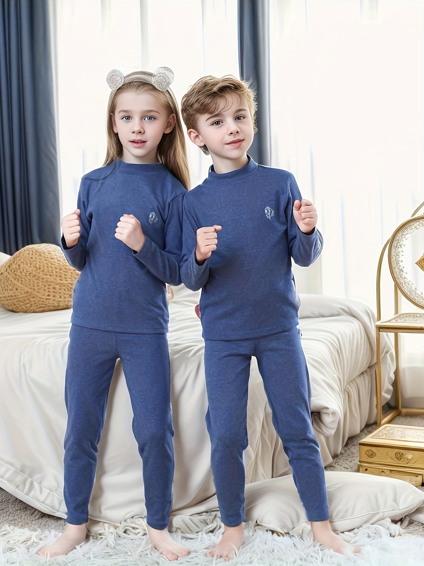 Children's Super Soft Warm Underwear Loungewear Set Solid - Temu