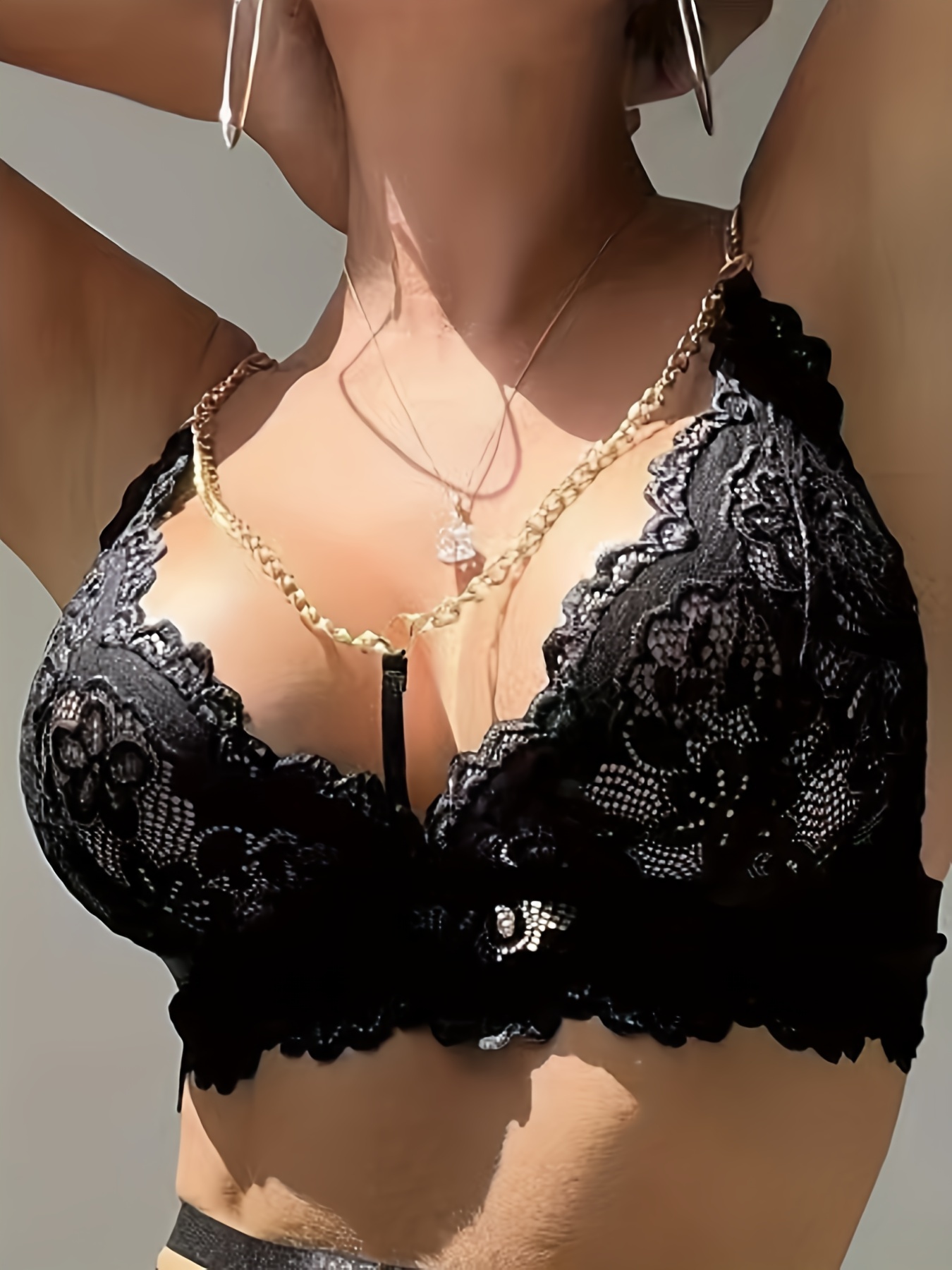 Sultry Floral Lace Lingerie Set Chain Straps Unlined Bra Cut - Temu Canada