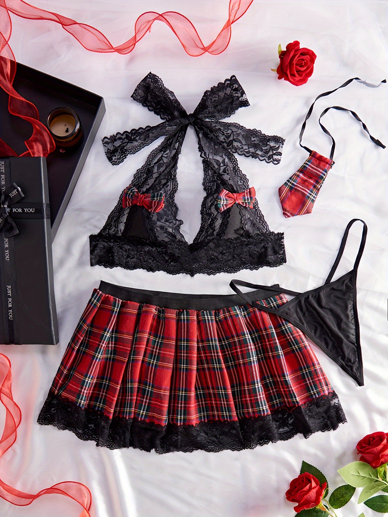 Lace Mesh Bra & Skirt, Bow Tie Push Up Bra & Sheer Mini Skirt Lingerie Set,  Women's Lingerie & Underwear