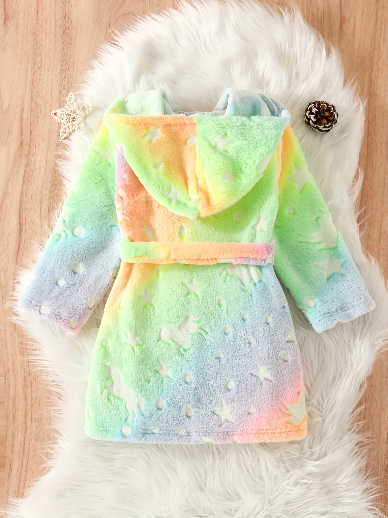 Toddler Kid's Colorful Hooded Flannel Bathrobe Star Pattern - Temu
