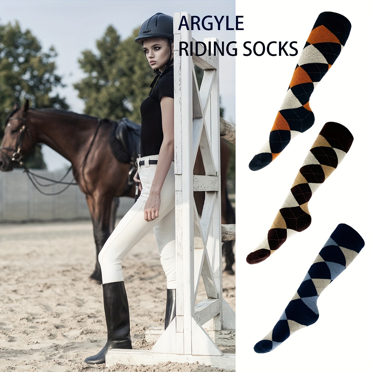 

1 Pair Soft Comfortable Argyle Knit Calf Socks, Women's Fashion Outdoor Sport Fitness Calf Socks