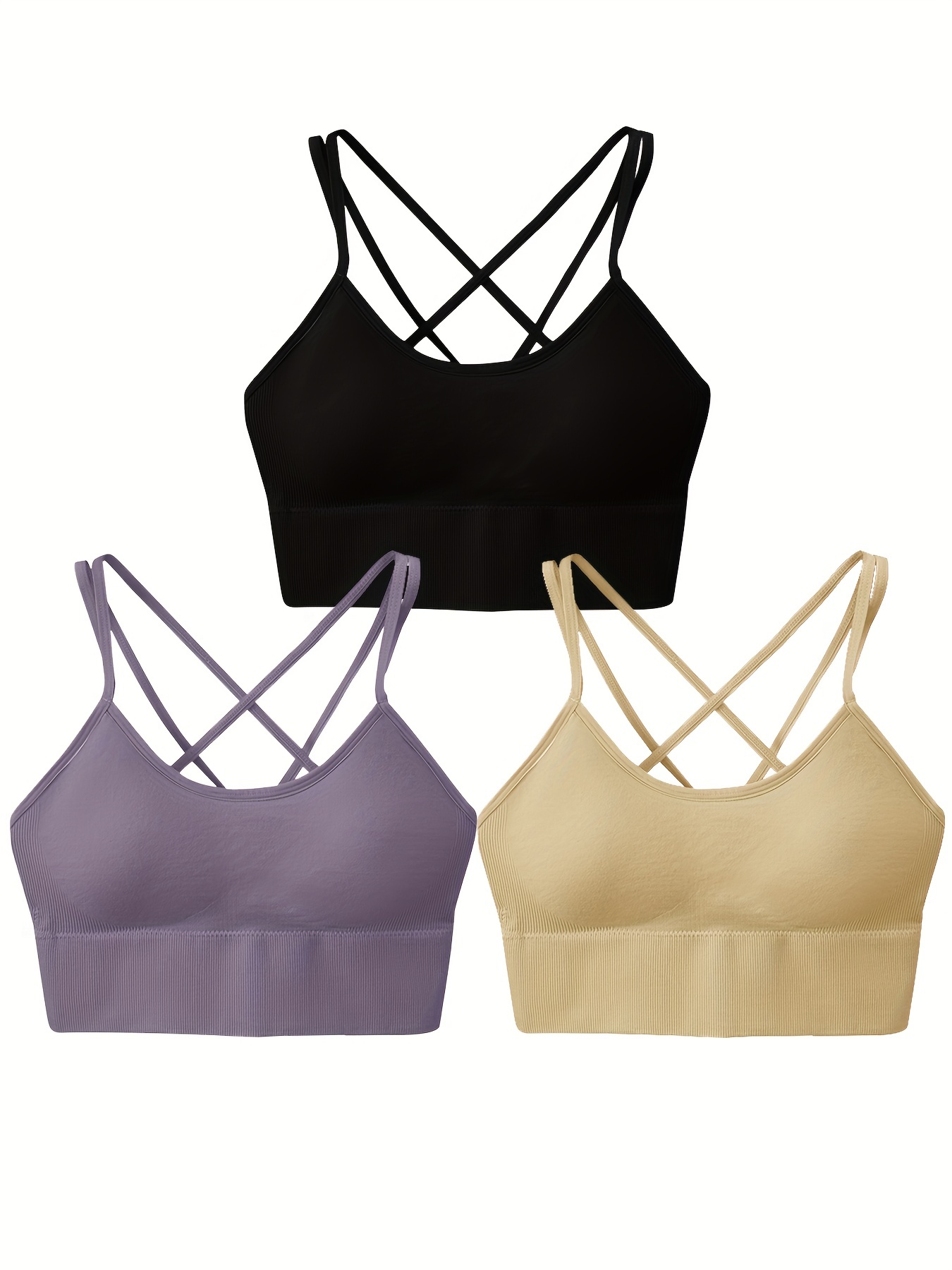 3pcs Front Zipper Sports Bras, Breathable Criss Cross Back Stretch Bra,  Women's Lingerie & Underwear